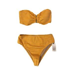 Shade & Shore Bikini Bandeau 2 piece Size M Medium Gold / White Stripe NWOT